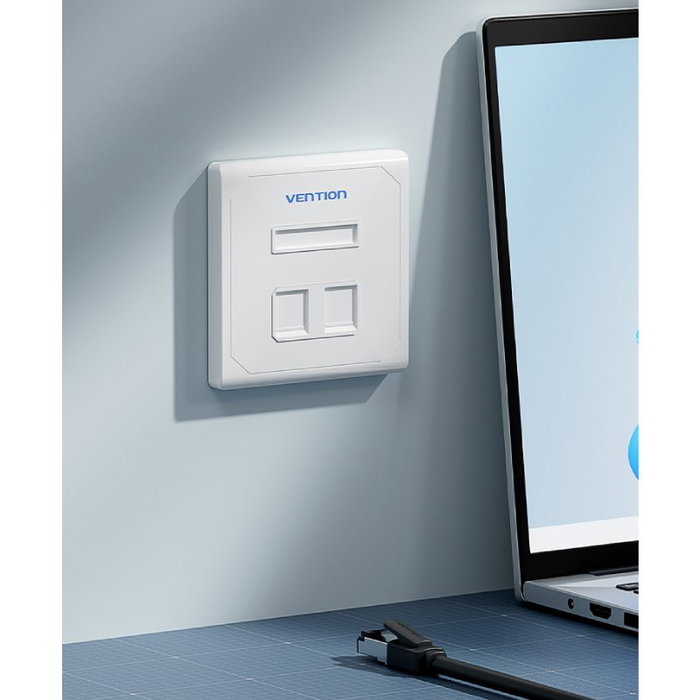 Vention Placa de Pared Keystock IFEW0 con 2 Puertos RJ45, Blanco
